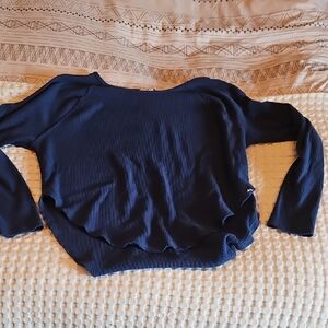 Navy Blue Long Sleeve Waffle Top Xxl